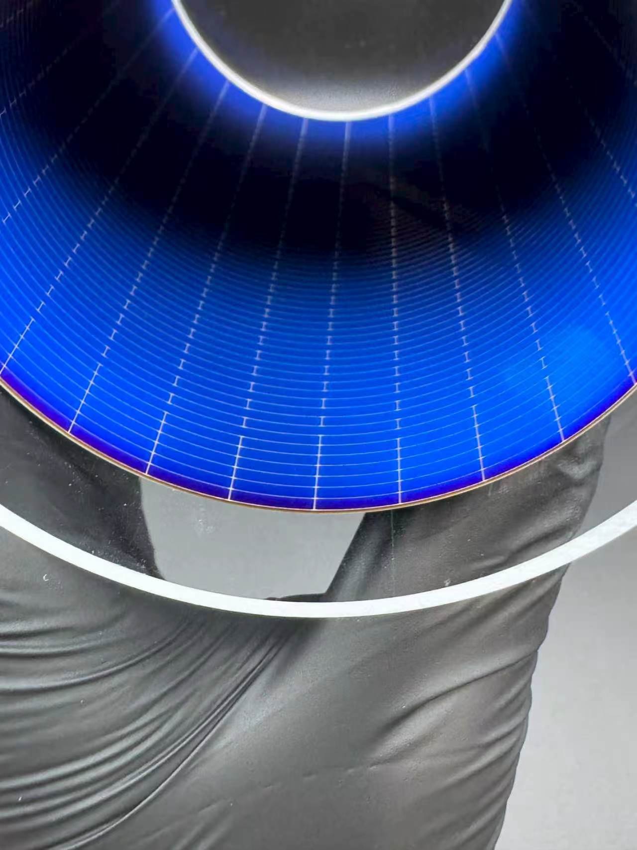 Interior view of a curved HJT flexible solar cell module