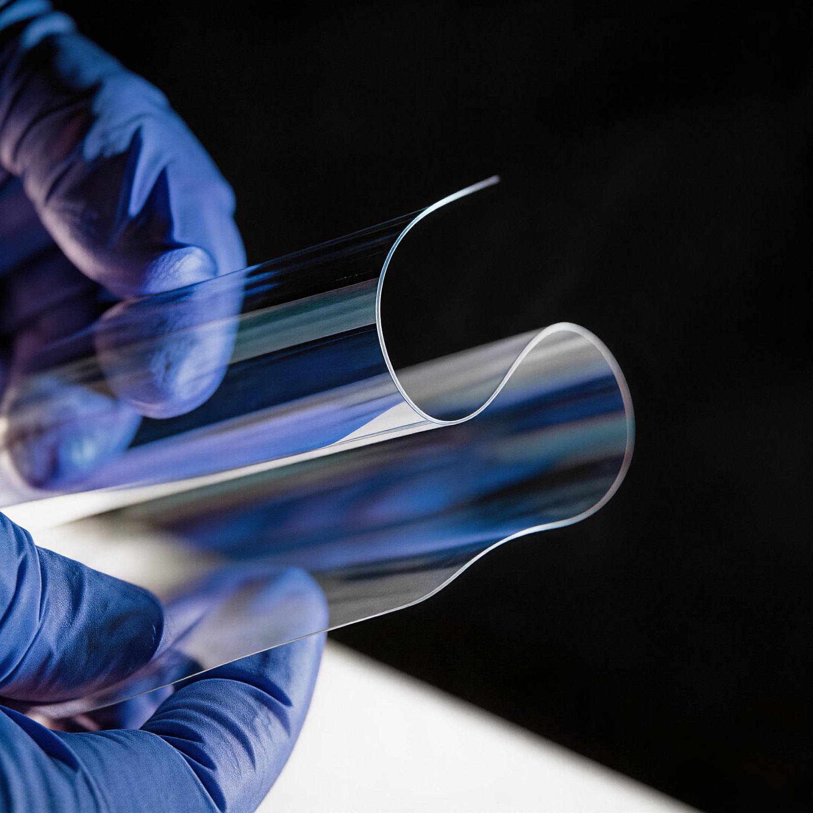 Transparent SCPI film sample under controlled handling