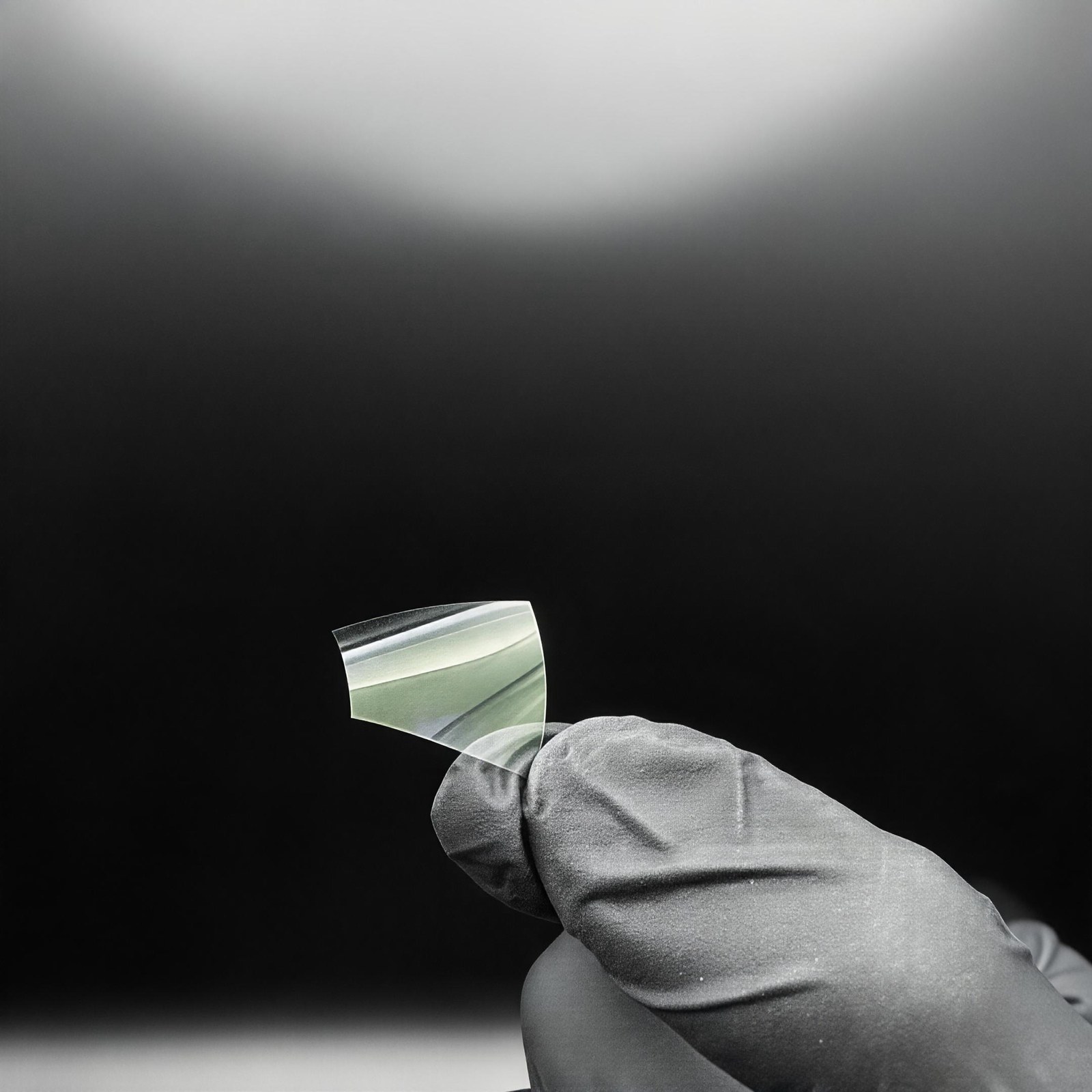 SCPI flexible film sample held by a gloved hand